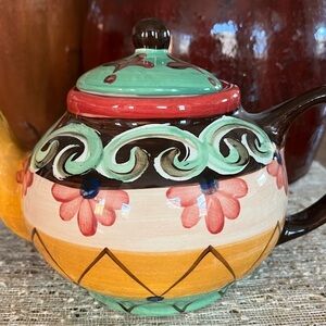 Hand-Painted Floral Ceramic Teapot